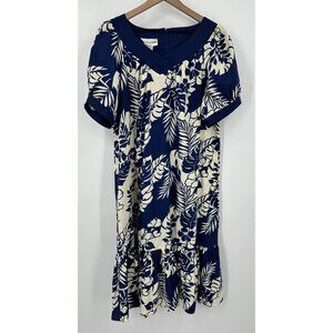 Hans Jütte Hawaii Maxi Dress Women Large Blue Peplum Hem Puff Sleeve Pockets